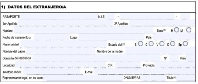 Formulaire EX-15 Demande de NIE