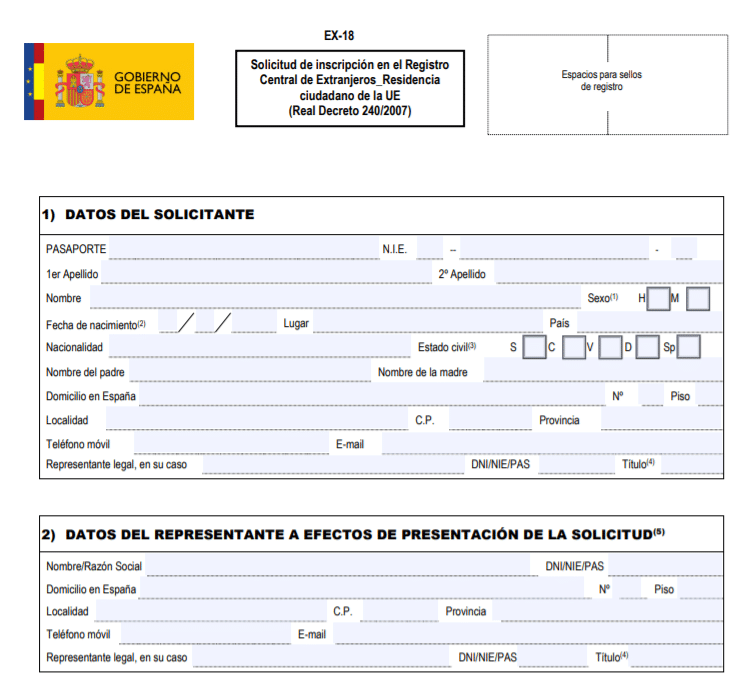 Remplir le formulaire EX18 - Vivre à Valencia